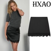 HXAO Women's Black Skirt Lace Mini Skirt Shorts Woman High Waist Elegant Party Skort For Women New Year Sexy Short Skirt Pants
