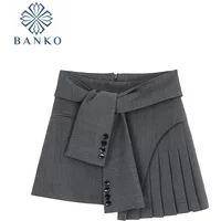 A-line High Waist Women Solid Color Mini Skirts Irregular Clipping Patchwork Clubwear Hot Girls Pleated Skirts Y2K Harajuku Chic