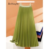 Beiyingni Black Long Pleated Skirt Ladies Solid Color Korean High Street Fall Fashion A-line Elegant Skirts for Women Chic Saias