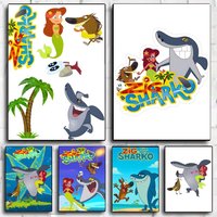 Cartoon Z-Zig and Sharkos Poster Framed Canvas Wall Art Print for Office Dining Room Bathroom Wall Decor