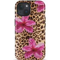 Fashionable leopard-print pink flowers Phone Case suitable for iPhone16ProMax 15 14 14 12mini 7Plus XR 2in1 tough glossy case