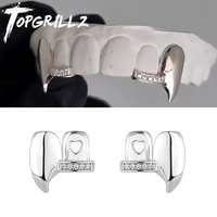 TOPGRILLZ Iced Out DIY Removable Zircon Tooth Socket Horizontal Bar Tooth Grills Fangs For Women Men Halloween Dental Grillz