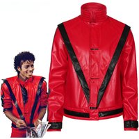 Michael Thriller Men's Cosplay Jacket Jackson MJ Costumes Red Leather Jacket for Thriller Cosplay Stage Show Halloween Adults
