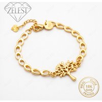 925 Sterling Silver 18K Gold Plated 8 Inch Exquisite Tree of Life Bracelet Women's Fashion Party Wedding Jewelry