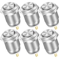 DaierTek 6PCS 12mm Momentary Push Button Switch 12V Waterproof Power Pushbutton Small Round Chrome Stainless Metal 2pin N/O
