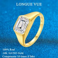14K Gold 3ct Emerald Cut D Color Moissanite Engagement Ring for Men Women AUA585 Gold Gemstone Wedding Band Party Fine Jewelry