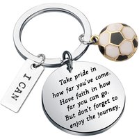 1pc Soccer Ball Keychain with "I CAN" Tag - Stainless Steel for Football Coaches Sports Enthusiasts Inspirational Quote