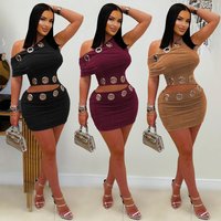 Sexy Women Faux Suede Sets Eyelet Buckle Skew Shoulder Top and Mini Skirt Suit Trending 2025 Night Club Outfits 2 Two Piece Set