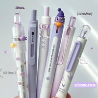 6PCS/Set Purple Style Gel Pen 0.5mm Quick Dry Black Pen Fish Butterfly Penguin Gel Pen Smooth Writing Pen Office Supplies