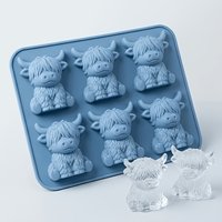 6-Cavity Ultra-Cute Highland Cow Design Silicone Mold, Easy to Demold, for Making 3D Ice Cubes - Home/Kitchen/Bar Use, Suitable