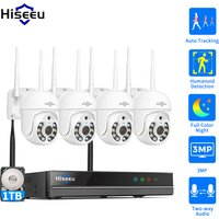 Hiseeu 3/5MP WiFi Security Surveillance Camera System Kit Motion Tracking Color Night Vision 10CH NVR Wireless CCTV Cameras Set