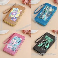 Cartoon Hatsunes Miku Women Wallets Pearlescent Multi-layer Mobile Phone Glitter Clutch Bag Organ Style Long Zipper Purse Gift
