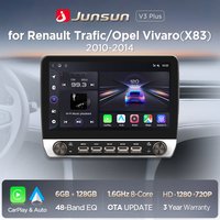 Radio samochodowe Junsun 10.1 cala do Renault Trafic i Opel Vivaro (X83) 2010-2014, bezprzewodowy CarPlay, Android Auto, inteligentne systemy, ekran dotykowy IPS z fizycznymi przyciskami, DSP,