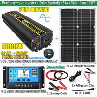 8000W Solar Power System 100W Solar Panel 12V To 220V Smart LCD Display Solar Inverter 50A Controller Dual USB Pure Sine Wave
