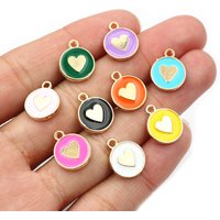 20pcs 14.5x12mm Enamel Double Side Heart Charms Pendant DIY Jewelry Making Accessories Findings for Bracelet Earrings Keychains