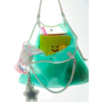 Clear PVC Waterproof Large Capacity Jelly Candy Color Tote Bag,Women Lightweight Shopper Pouch Shoulder Bag,Commute Work Handbag