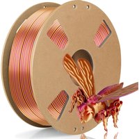 Tricolor Silk PLA Filament in red gold purple, equipped with reusable spool, compatible with Bambu Lab refill. 1.75±0.02mm diame