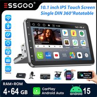 ESSGOO 10,1" Android 15 4+64G Universelles 1-DIN-Autoradio mit 360° drehbarem Bildschirm und Mikrofon, kabelloses CarPlay & Android Auto, GPS Navigation, RDS FM, WLAN, Bluetooth, Mirror Link,