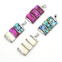 yachu Natural Shell White Abalone Rectangle Silver Plated Pendant For Jewelry Making DIY Necklace Accessory Charm Gift 18x35mm