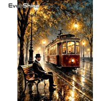 EverShine Diamond Embroidery Street Landscape Rhinestones Painting Man Full Square Drill Mosaic Car Cross Stitch Wall Art