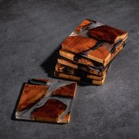 Wood Resin Coasters Square Cup Cushion Japanese Style Table Non-slip Cup Mat Resistant Coffee Drink Mat Square Tea Pad Dining