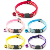 Gold Stars and Moon Cat Collar with Reflective Safety Buckle and Bell Adjustable Cats And Small Dogs Collars