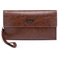 Jeepbrupp men's leather bag, 2026 new style long wallet with zipper and password, three colors