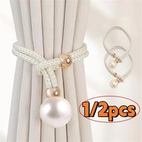1/2pcs Pearl Curtain Tiebacks, Curtain Pearl Tiebacks, Decorative Fixings, Rope Curtain Tiebacks No Punch Adjustable Pull-outs
