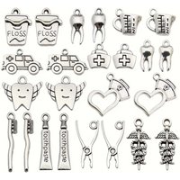 20/24pcs Antique Silvery Dentist Tooth Charms, Alloy Tooth Toothbrush Toothpaste Pendants, For DIY Jewelry Making Accessories