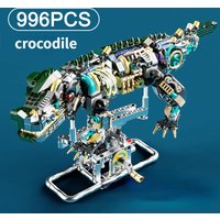 996PCS MOC Mechanical Crocodile Building Sets Animals Building Blocks Model With Display Stand And Lights Gift for Kids and Teen