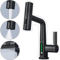 2026 New Digital Display Waterfall Pull-out Kitchen Faucet Hot and Cold Water Mixer Smart Bathroom Washing Faucet