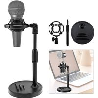 1pc Adjustable Height Microphone Stand with Weighted Base Phone Holder for Studio Recording / Gaming