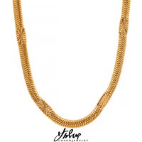 Yhpup Embossing Unique Flat Snake Chain Stainless Steel Fashion Collar Necklace Bracelet Jewelry Set 18K Gold Plated Chic Bijoux