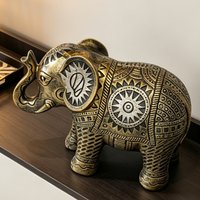 Vintage Bronze Resin Elephant Statue, Tribal Carved Decor Figurine
