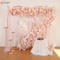 Uflower 1/2m Pink Rose Hydrangea Flower Row Runner Artificial Flowers Wedding Backdrop Decor Event Party Props Window Display