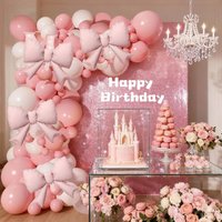 108-Piece Pink Bow Balloon Arch Kit, 21inch Pink Bow Foil Balloons with Pink and White Balloons, Birthday Party Decorations