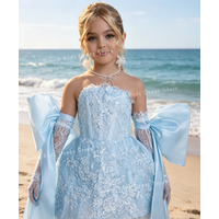 Custom Girl Flower Girl Dress Girl Pageant Satin Mini Dress with AppliqueBow for Fifteenth Wedding3D Birthday