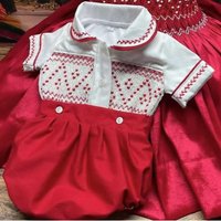 0-6Y Boy Summer Red Handmade Embroidery Smocked Outfit Suit for Party Birthday Photography Holiday Christmas A195
