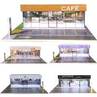 1/64 Scale City Showroom Outdoor Parking Garage Diorama Model with LED Lights Assembled Car Display Building Scene Perfect Gift