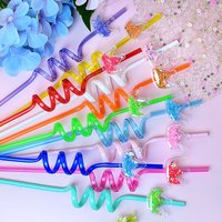 16pcs Glitter-Decorated Crown-Shaped Twisted Straws—Drinking Straws and Star-Shaped Birthday Party Favors