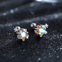 Real 925 Sterling Silver Colorful Zircon Star Bead Screw Stud Earrings For Women Classic Fine Jewelry Exquisite Accessories
