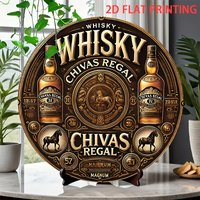 2D Flat 1pc 20.32x20.32 cm Round Tin Sign- Scandinavian Minimalist Chivas Regal Classic Whisky Label Design Design- with Left& R