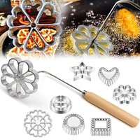 Rosette Timbale Set Aluminum Waffle Molds Rosette Maker Cookie Bunuelo Tools Homemade Swedish for Rosette Bunuelos Cookie