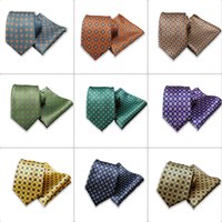 Men's Fashion Tie Pocket Square Set With Box Soft Novelty Necktie Green Orange Color Tie For Men Floral Wedding Business Gift