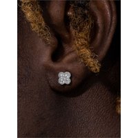 Shiny Petal Earrings For Women Men hip-hop Iced Out Cubic Zirconia Bling Silver Color Stud Ear Accessory New Jewelry KBE003-1
