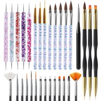 6/31Pcs Nail Art Brush Design Tip Painting Drawing Carving Dotting Pen FlatFan Liner Acrylic Gel UV Polish Manicure Tools