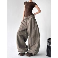 American High Street Bla Elastic Waist Work Pants Women's Thiened Loose Slimming Lazy Casual Trousers Commute Sle