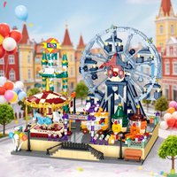 3446pcs Dreamy Amusement Park Building Blocks Fairground Linked Amusement Park Ferris Wheel Carousel Bricks Toys for Adults Gift