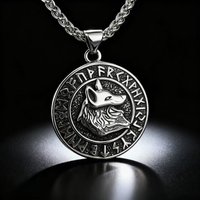 HNSP 316L Stainless Steel Viking Rune Wolf Totem Pendant Necklace For Men Jewelry Accessories