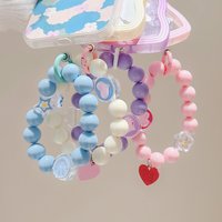 Love Heart Flower Mobile Phone Lanyard Short Wrist Strap Bracelet Beads Handmade Pendant Phone Charms Anti-lost Keychain Cord
